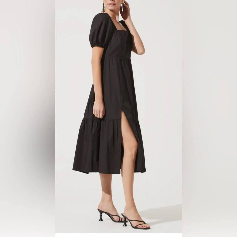 ASTR The Label Poplin Puff Sleeve Tiered Midi Dress ,Large - Picture 3 of 12
